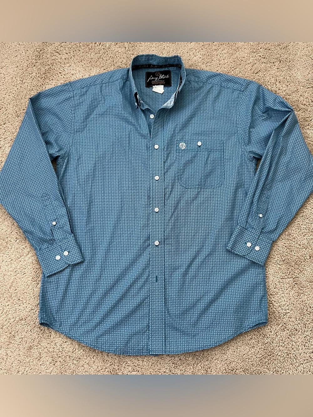 George Strait Wrangler Medium Long Sleeve Button Down Shirt Blue Paisley Western